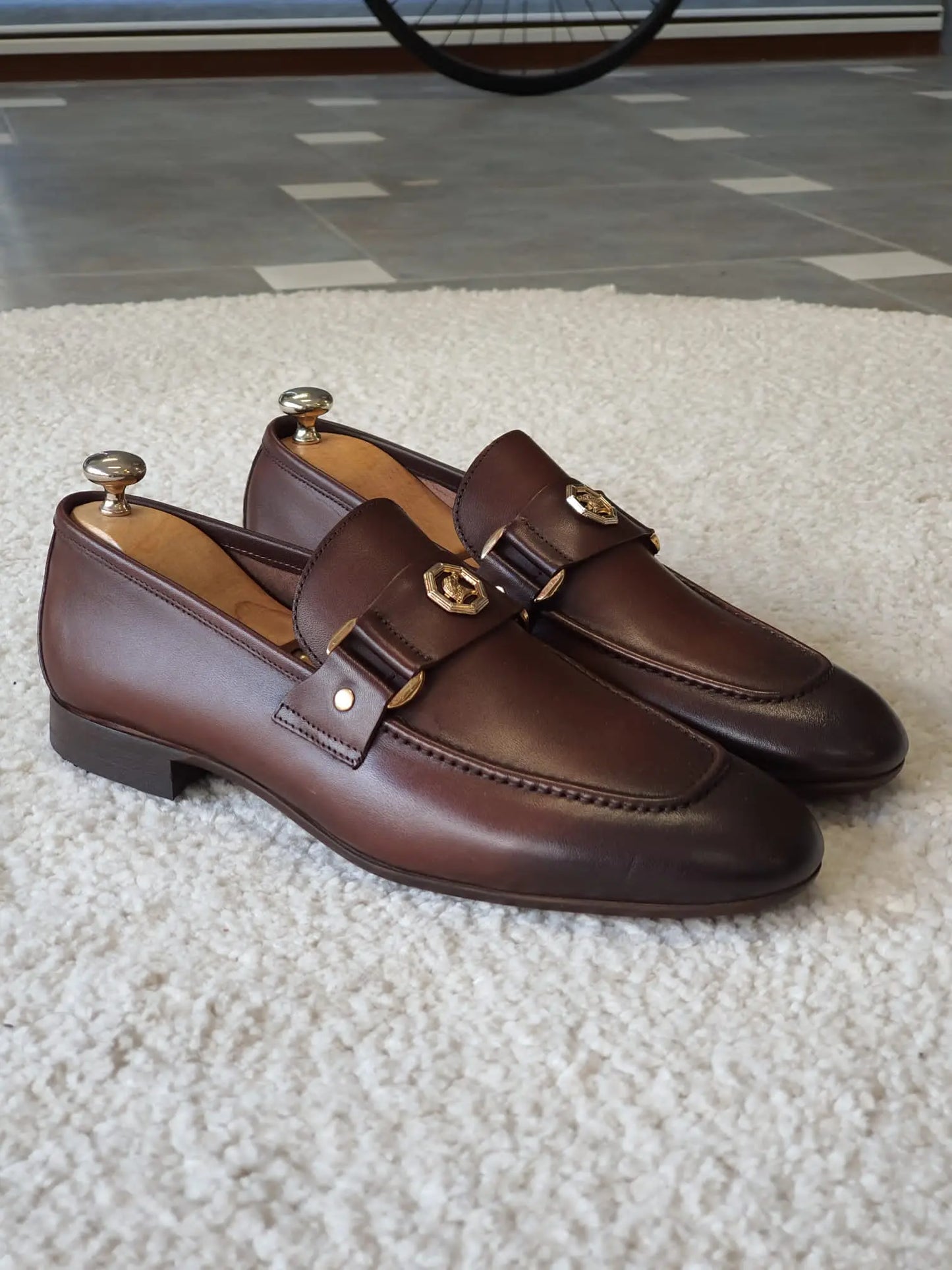 Berton Brown Penny Loafers - Timeless Leather Elegance - BRABION