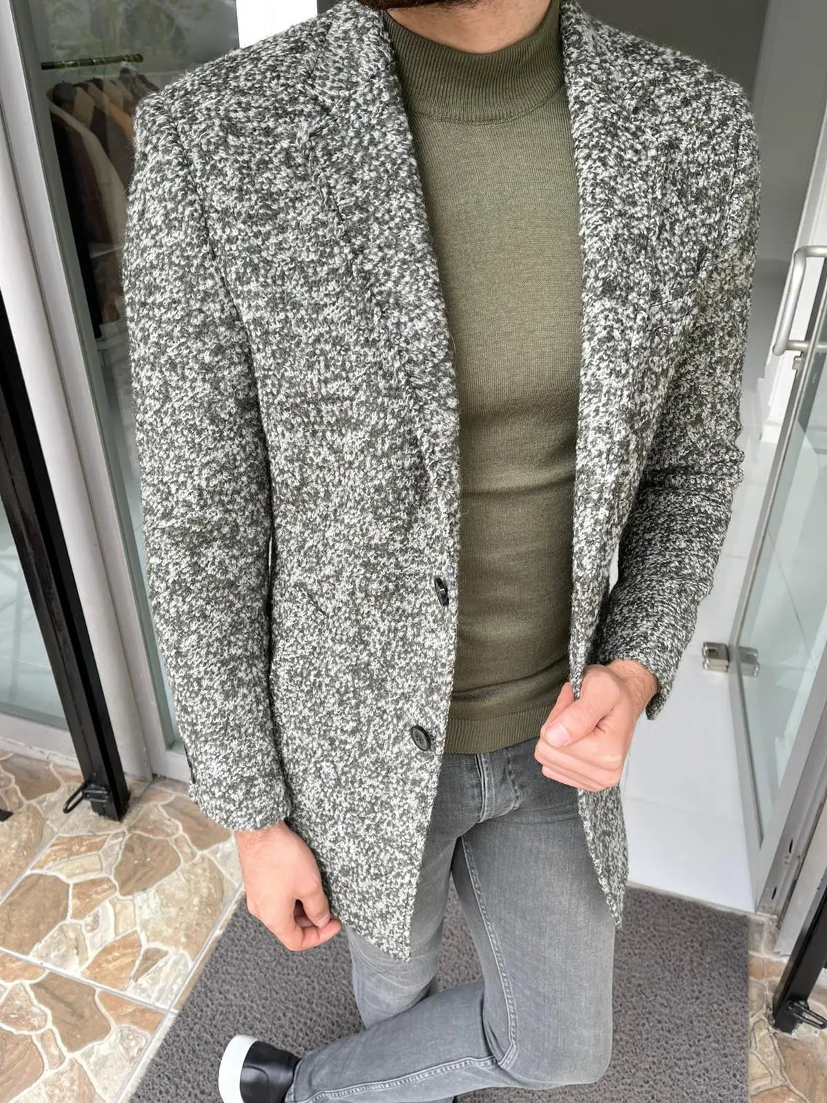 Melbourne Green Slim Fit Wool Long Coat: Sophisticated Style for Every Occasion - BRABION