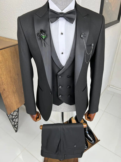 Veneta Slim Fit Dovetail Collared Black Tuxedo - BRABION