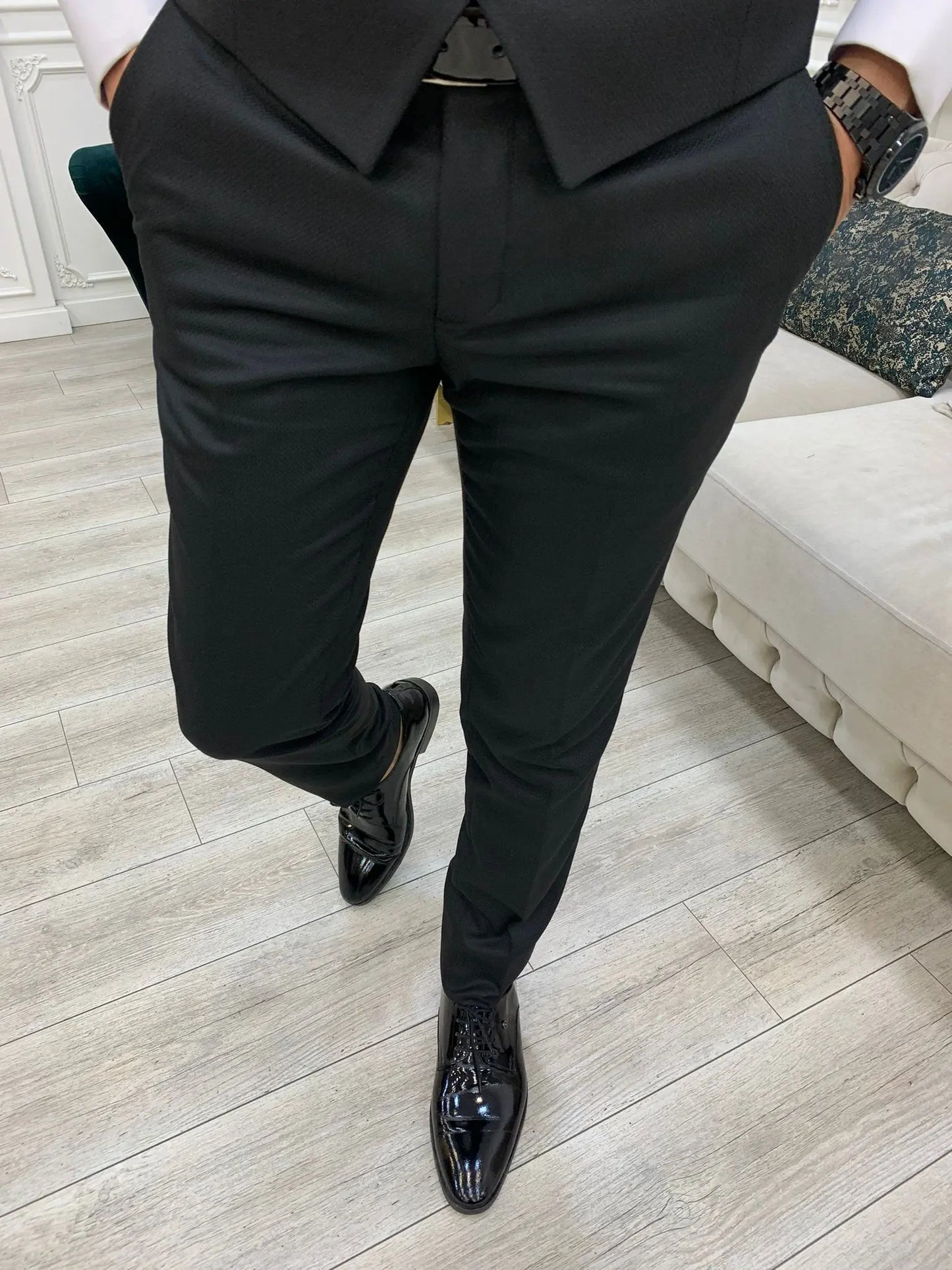 Forte Black Slim Fit Shawl Lapel Wedding Suit - BRABION