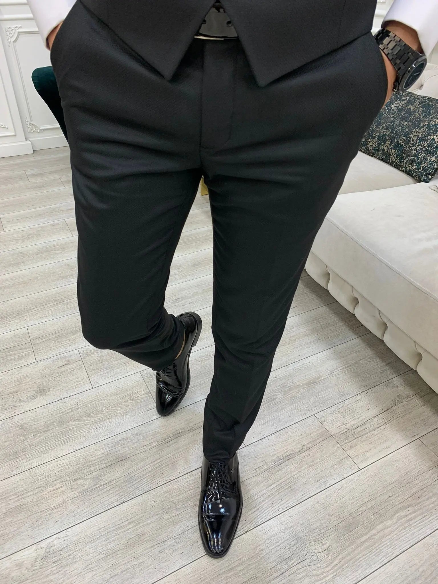 Forte Black Slim Fit Shawl Lapel Wedding Suit - BRABION