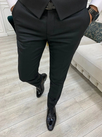 Forte Black Slim Fit Shawl Lapel Wedding Suit - BRABION