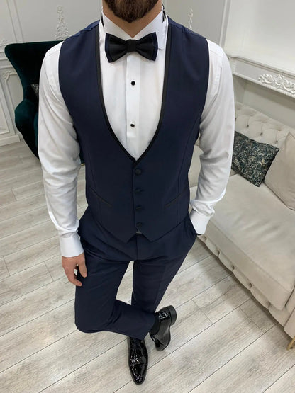 Eden Joliet Navy Blue Slim Fit Shawl Lapel Tuxedo for Men - BRABION