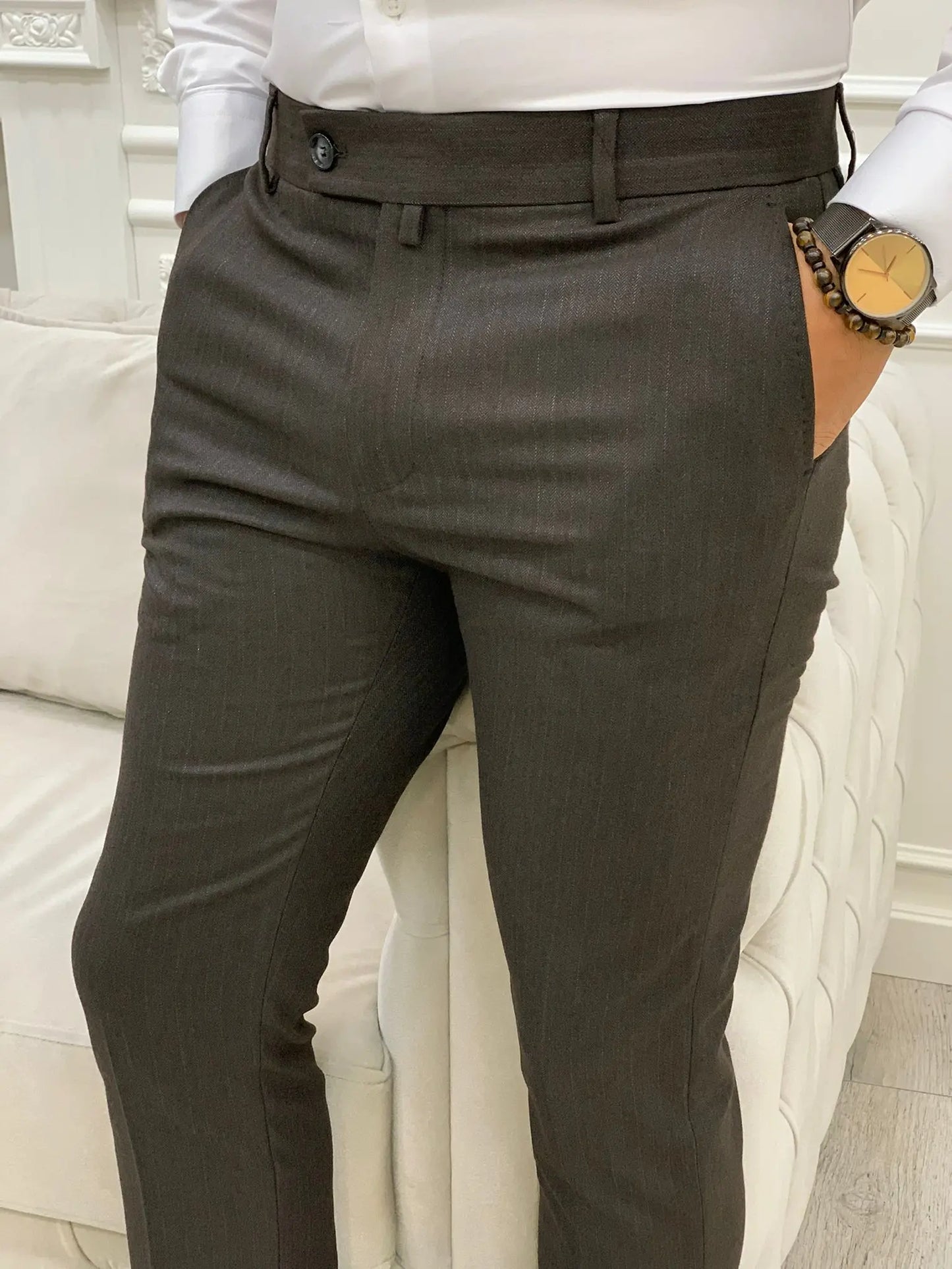 Serra Coffee Slim Fit Striped Pants - Versatile Comfort for Every Occasion - BRABION