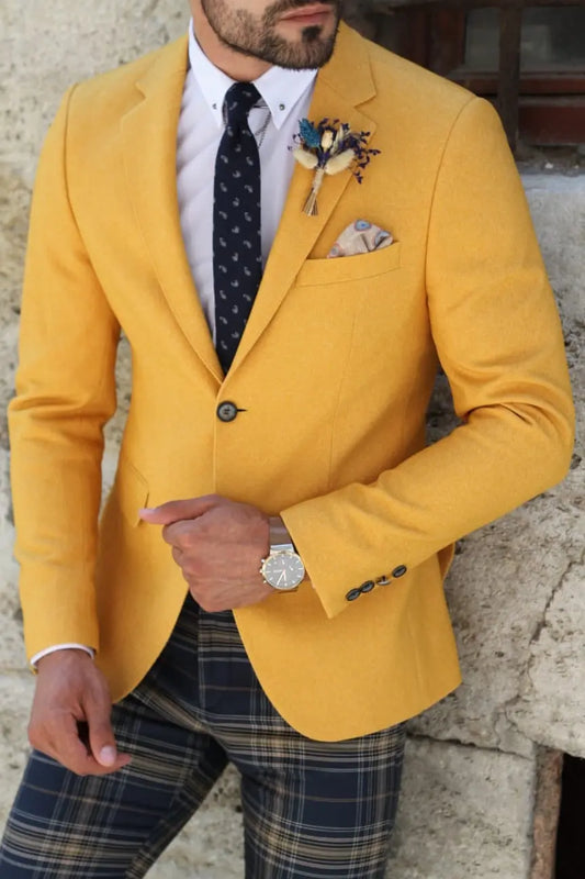 Marina Mustard Slim Fit Blazer - Elevate Your Style - BRABION