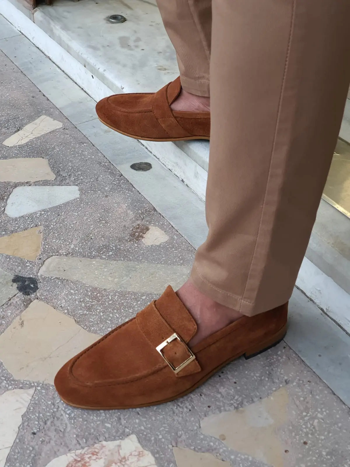 Bristol Brown Suede Buckle Loafers for Men - BRABION
