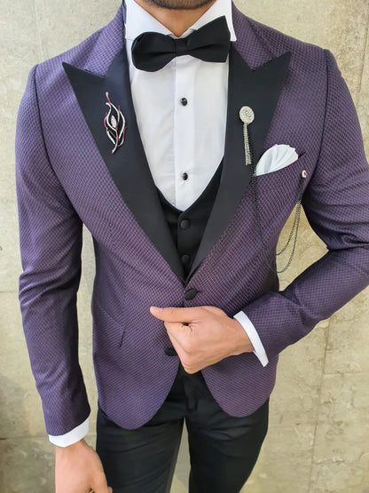 VillaNova Purple Slim Fit Patterned Tuxedo - BRABION