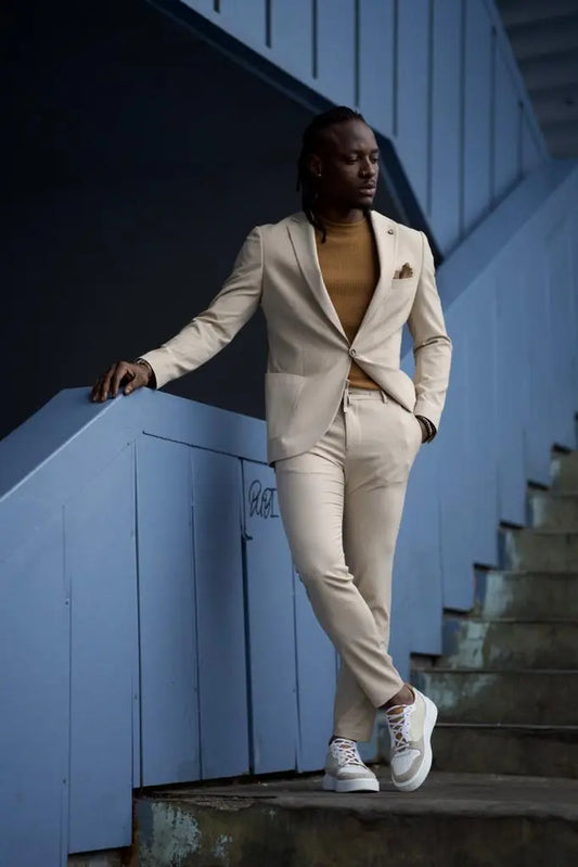 Sorento Beige Slim Fit Linen Suit - Elegant Style for Every Occasion brabion