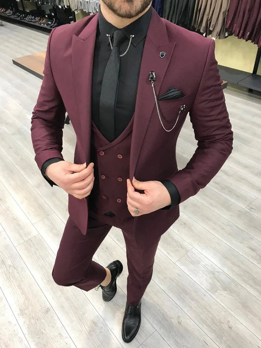 Louis Slim Fit Burgundy Crystal Suit BOJONI