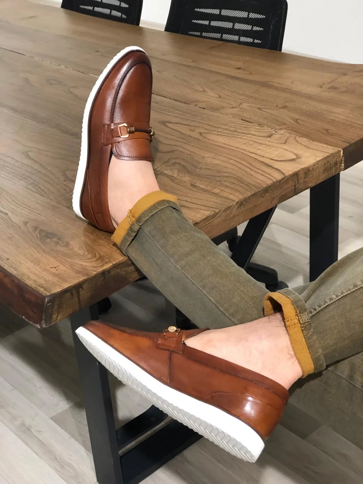 Heritage Buckle Detail Tan Loafers - BRABION