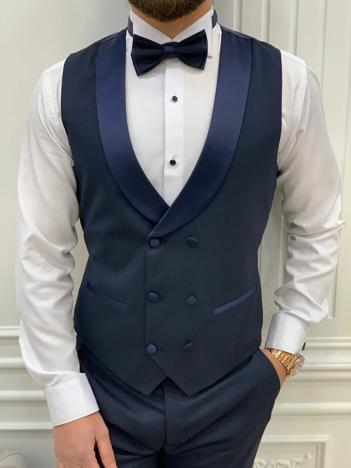 Avion Navy Blue Slim Fit Shawl Lapel Tuxedo - BRABION