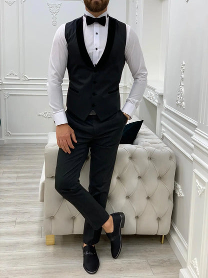 Molalla Black Velvet Peak Lapel Tuxedo: Perfect Elegance for Formal Occasions - BRABION