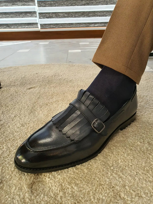 Torino Dark Blue Kilt Loafers - BRABION