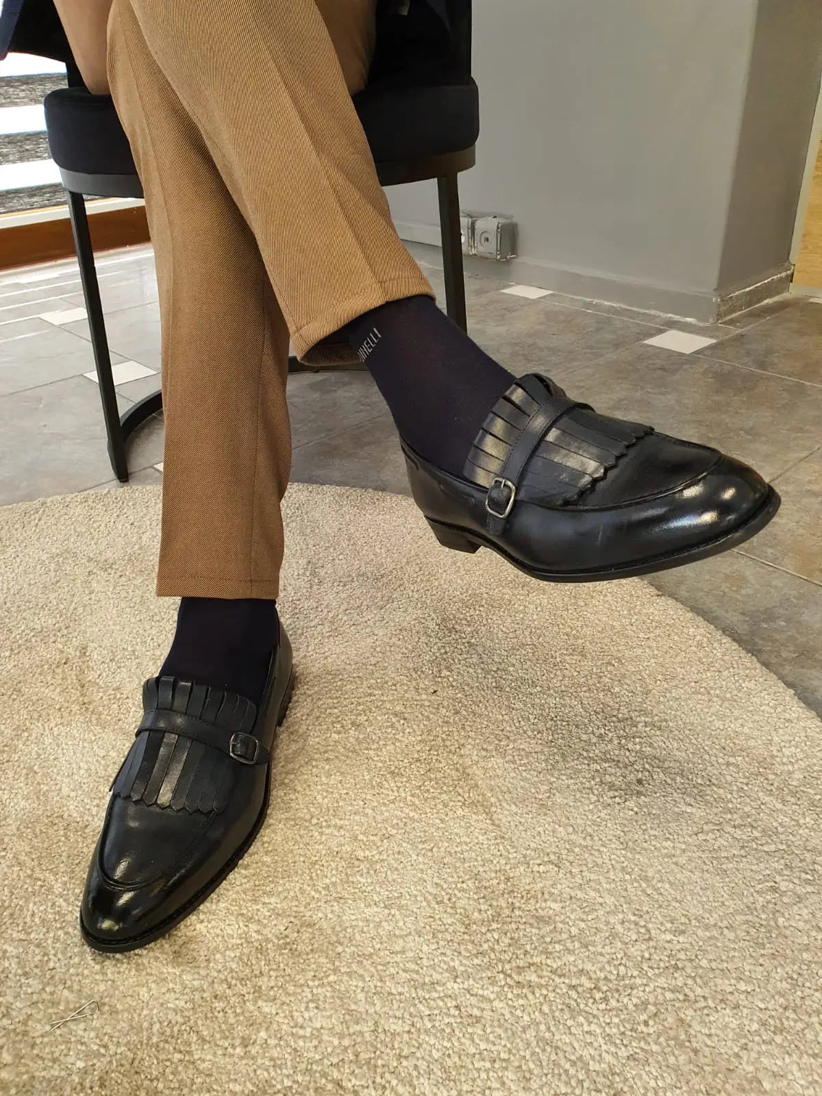 Torino Dark Blue Kilt Loafers - BRABION