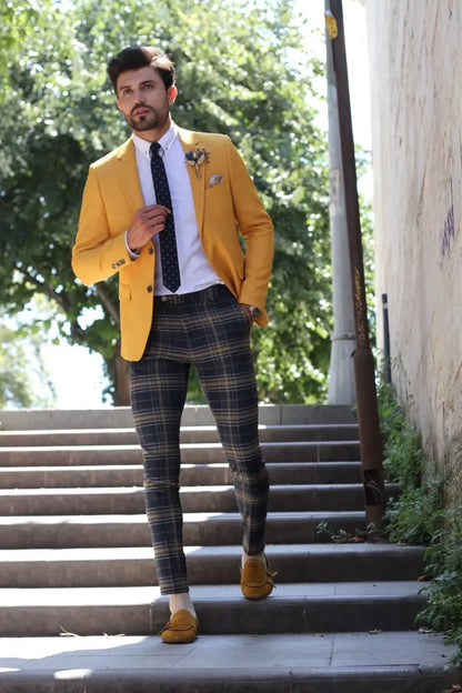 Marina Mustard Slim Fit Blazer - Elevate Your Style - BRABION