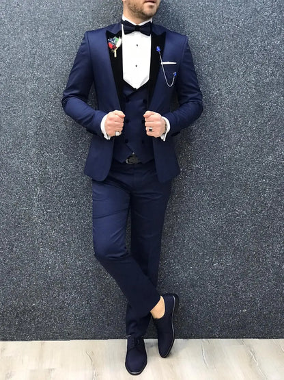 Ventura Blue Slim Fit Velvet Peak Lapel Tuxedo - BRABION