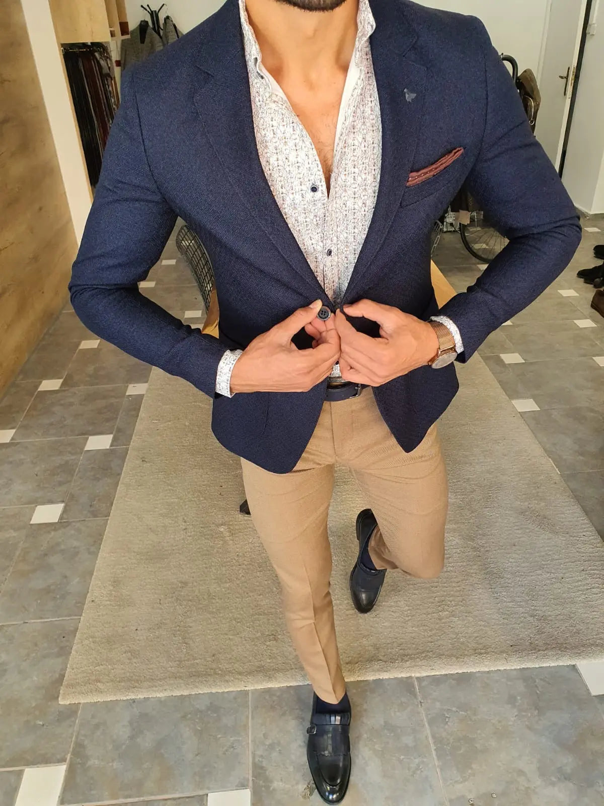 Torino Navy Blue Slim Fit Blazer: The Ultimate Versatile Jacket - BRABION