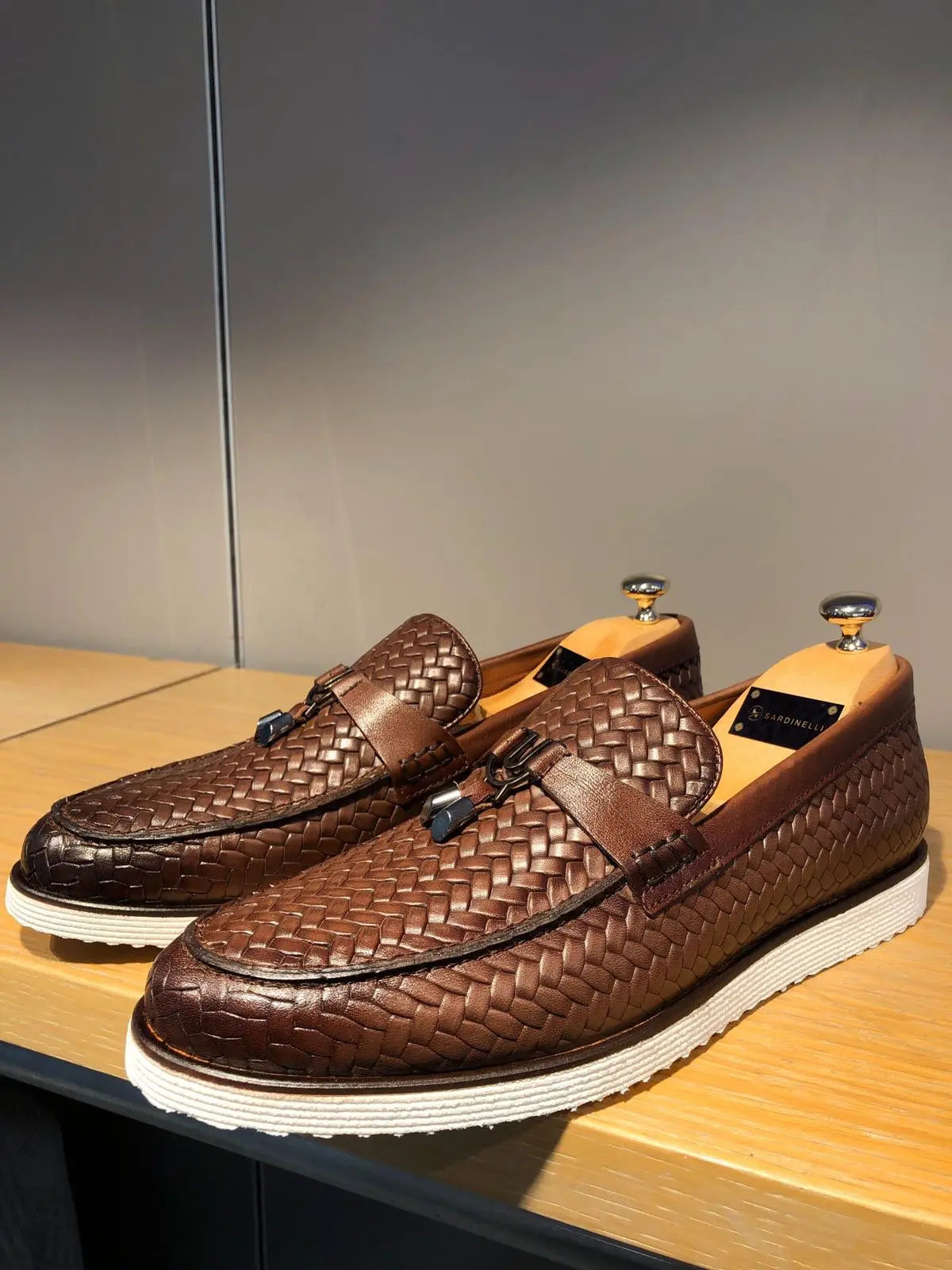 Odessa Brown Woven Leather Tassel Loafer - BRABION