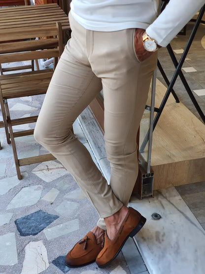 Stefano Beige Slim Fit Pants: Versatile Elegance for Every Occasion - BRABION