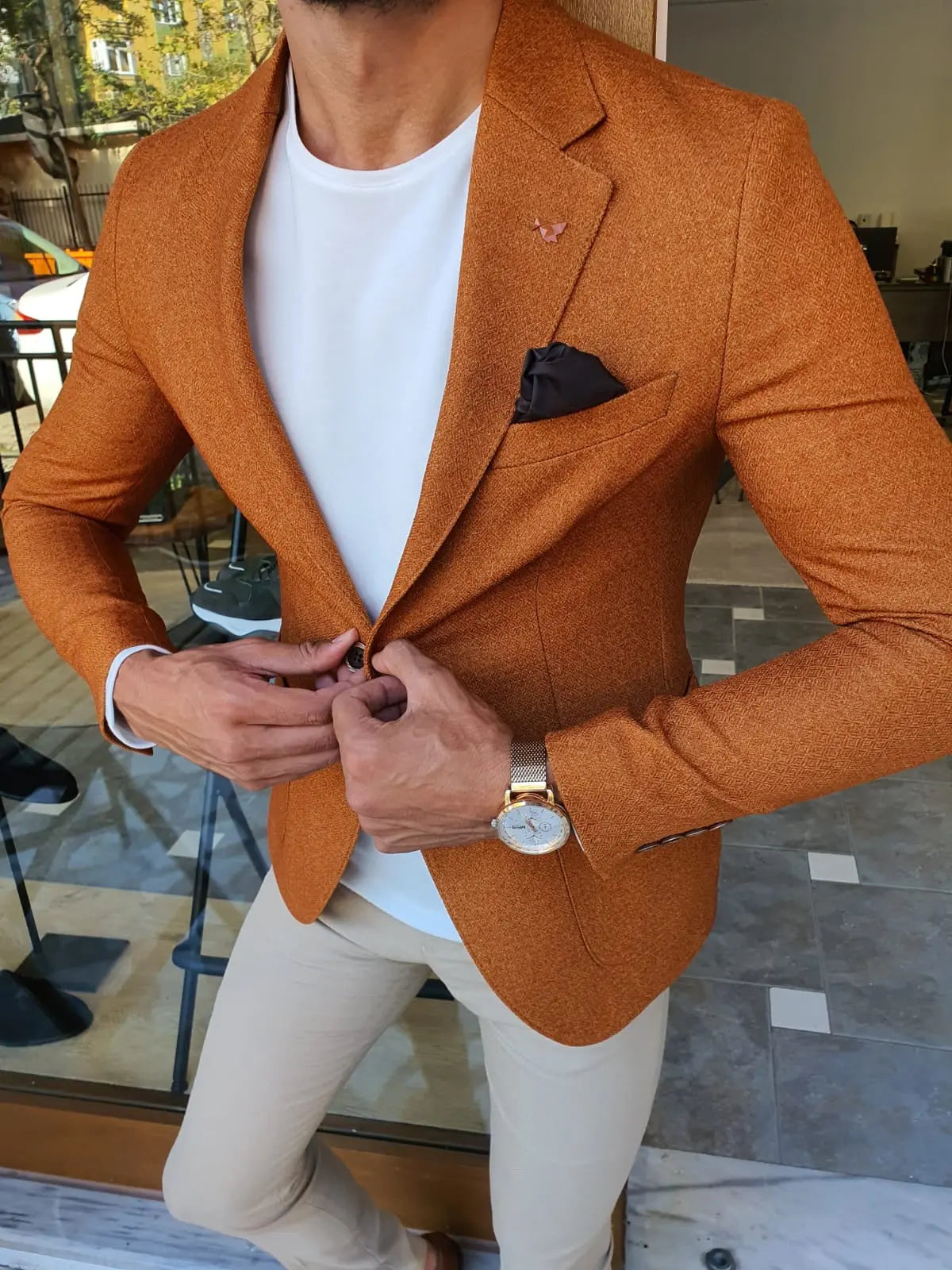 Stefano Camel Slim Fit Blazer - The Epitome of Sophistication - BRABION