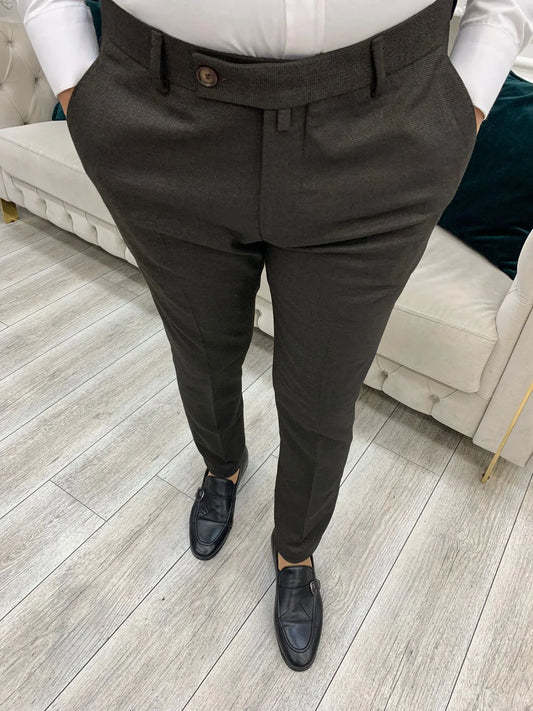 Bitter Coffee Italian Style Slim Fit Trousers - BRABION