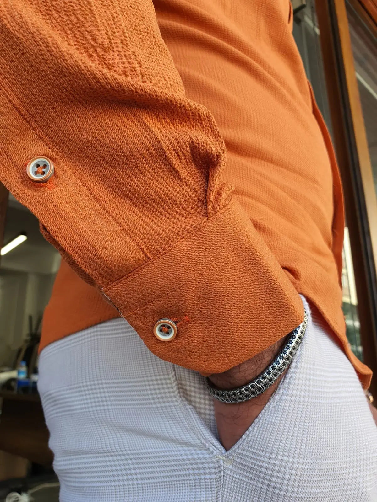 Brabion Aron Orange Slim Fit Long Sleeve Cotton Shirt - BRABION