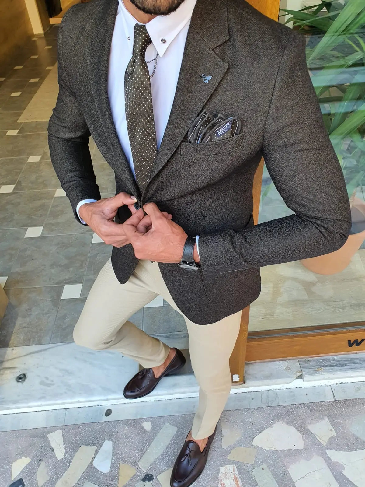 Henderson Khaki Slim Fit Blazer - BRABION