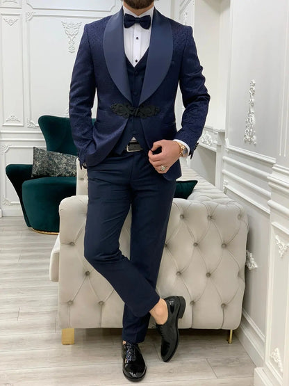 Lopez Navy Blue Slim Fit Tuxedo - BRABION