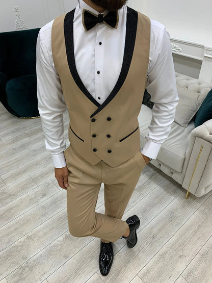 Lazio Golden Slim Fit Peak Lapel Tuxedo for Distinct Elegance - BRABION