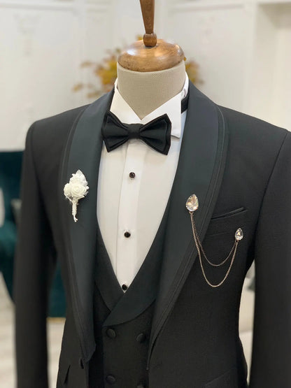Caesar Black Slim Fit Shawl Lapel Tuxedo for the Modern Gentleman - BRABION