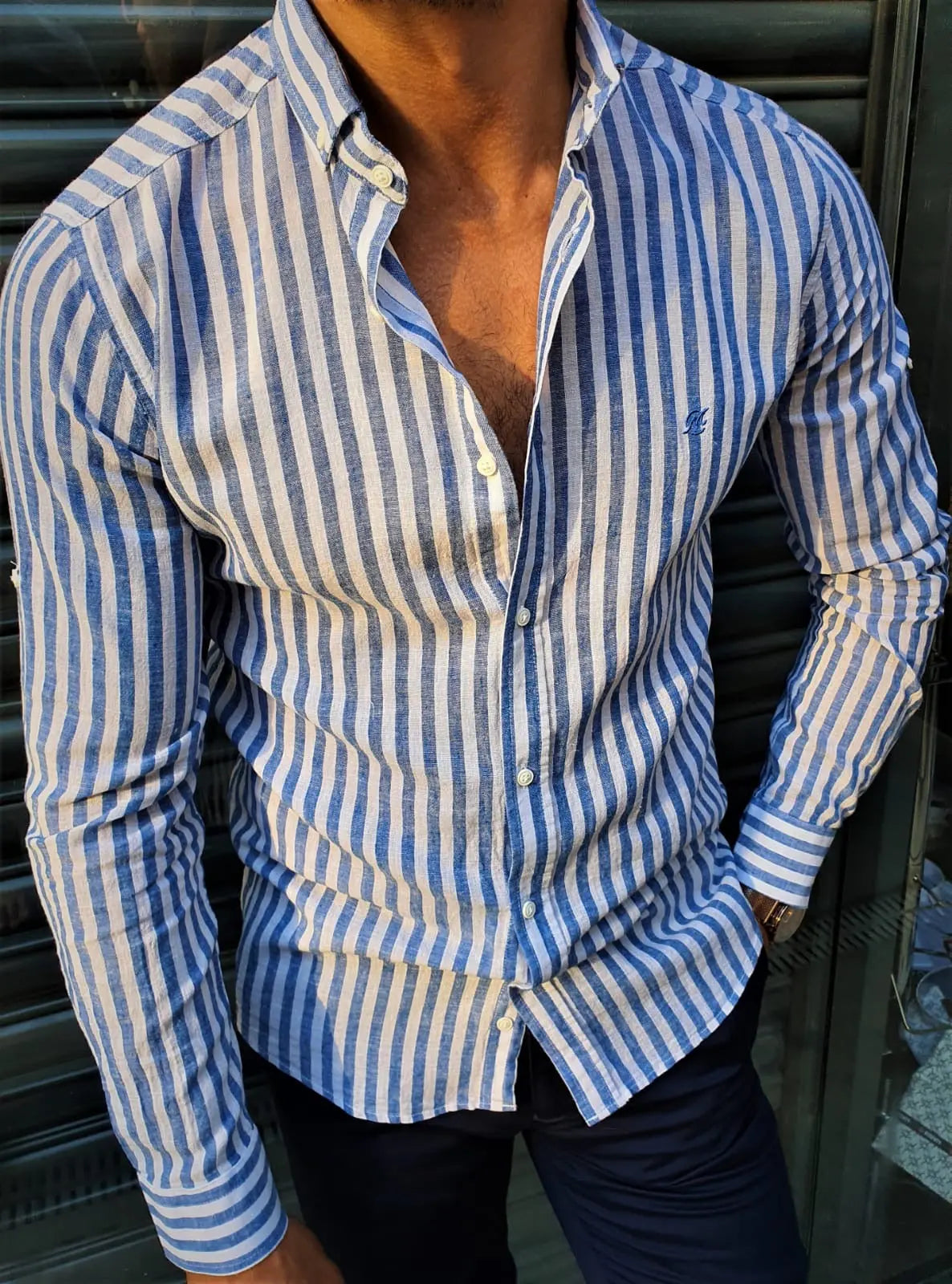 Brabion Stefano Blue Striped Slim-Fit Shirt - BRABION