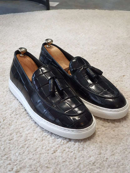Berton Black Tassel Loafers - BRABION