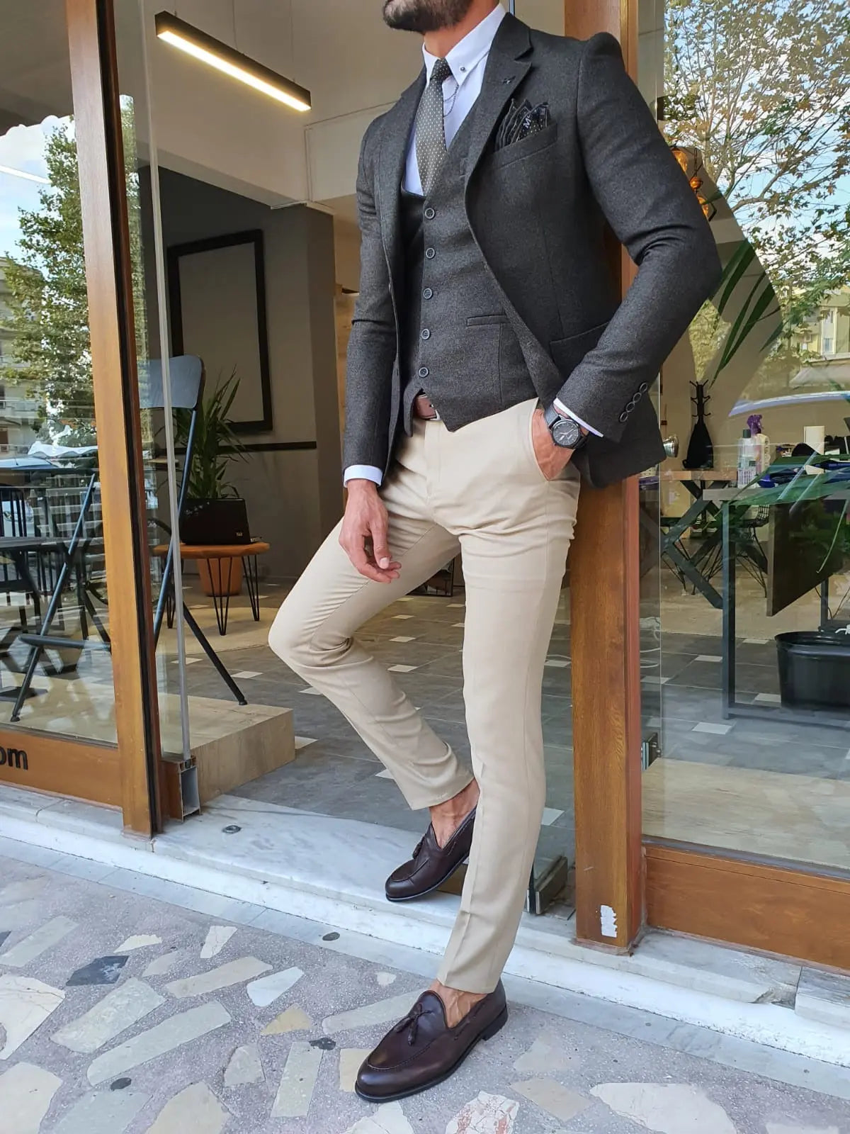 Men's Khaki Slim Fit Suit - Elevate Your Elegance BOJONI