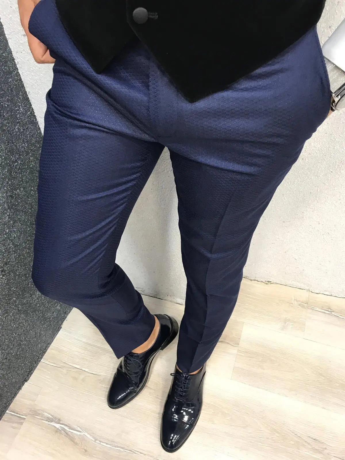 Acacia Navy Blue Patterned Tuxedo - BRABION