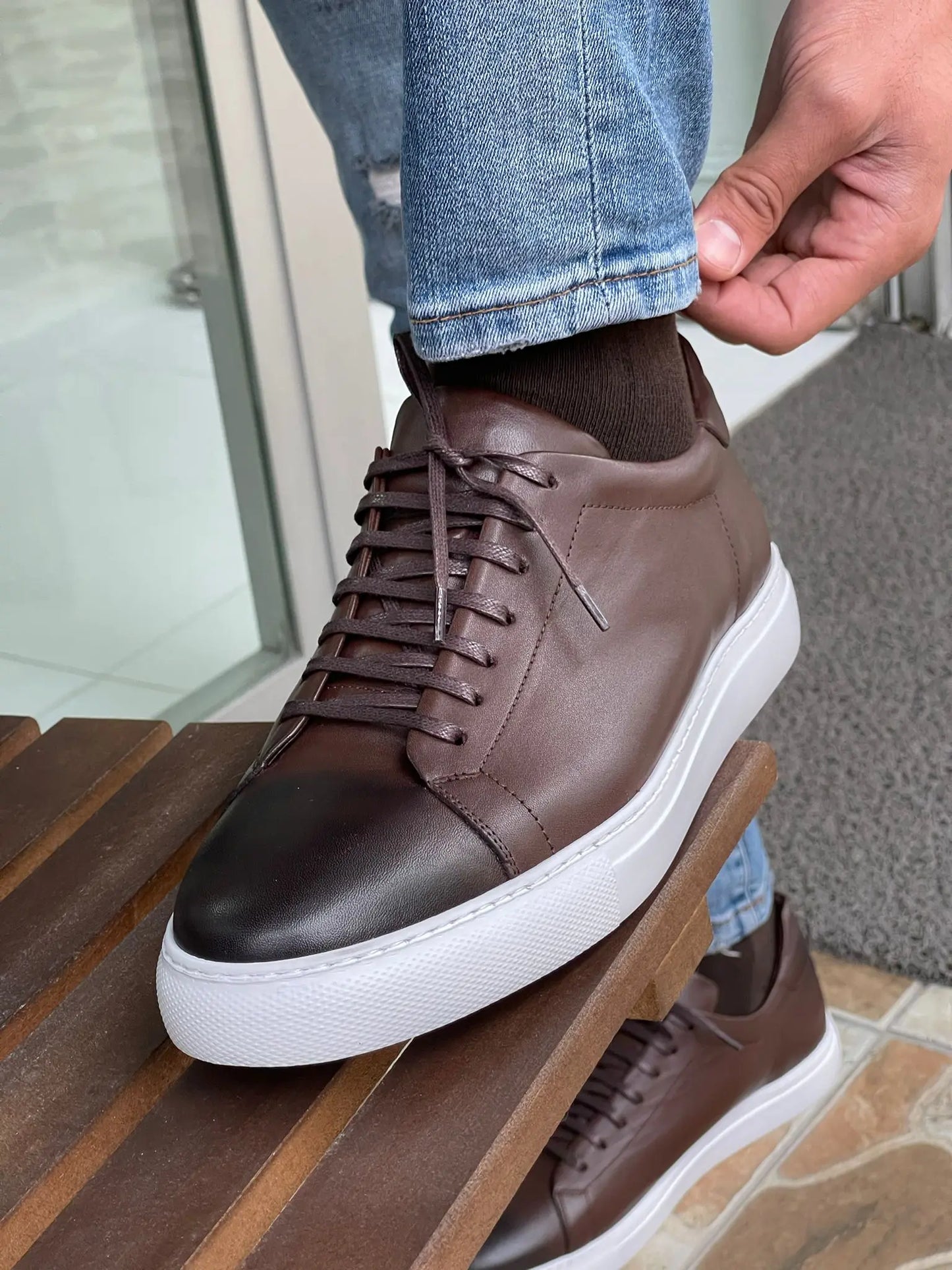 Martin Brown Lace-Up Mid-Top Sneakers for Elegant Comfort - BRABION