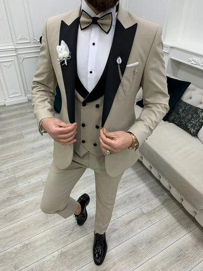 Perris Beige Slim Fit Tuxedo - Elevate Your Formal Style - BRABION