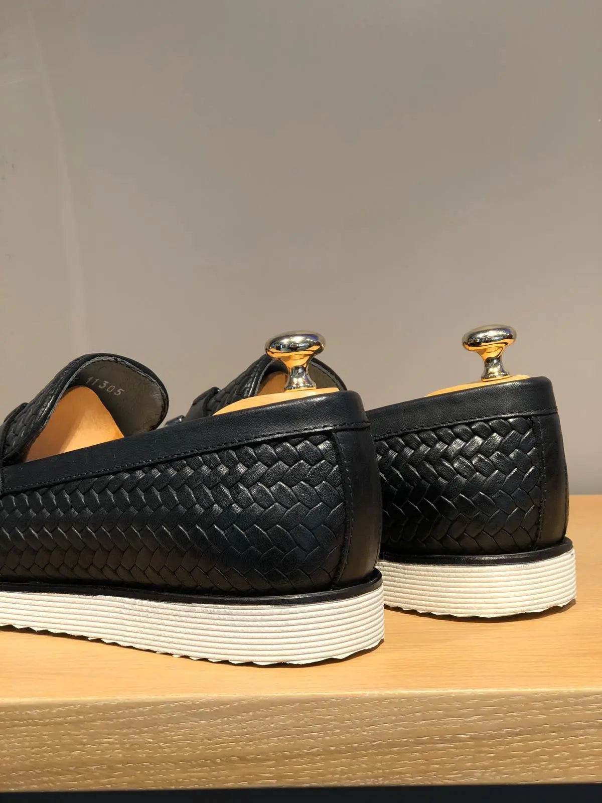 Odessa Black Woven Leather Tassel Loafer - BRABION