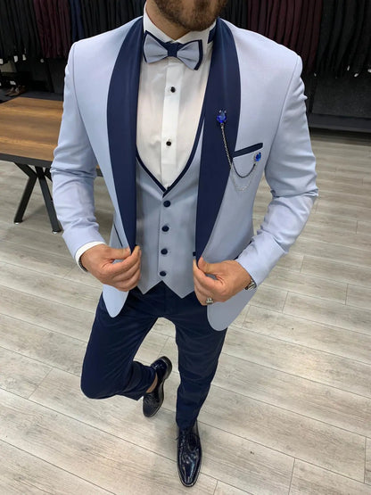 Wilson Sky Blue Slim Fit Shawl Lapel Tuxedo - BRABION