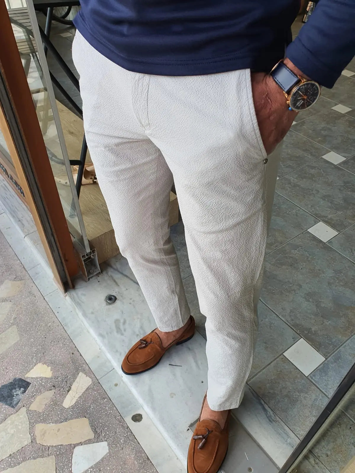 Montreal White Slim Fit Cotton Pants for Ultimate Versatility - BRABION
