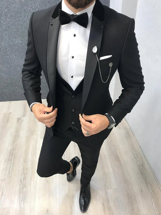 Lazio Black Slim-Fit Tuxedo for Modern Elegance - BRABION
