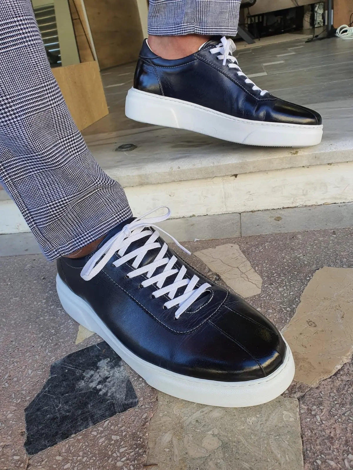 Montreal Navy Blue Mid-Top Sneakers for Men - BRABION