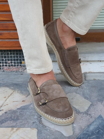 Cole Beige Suede Double Monk Strap Loafers - Elevate Your Style - BRABION