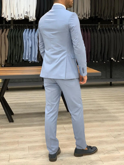 Eros Sky Blue Slim Fit Wool Suit for Every Occasion BOJONI