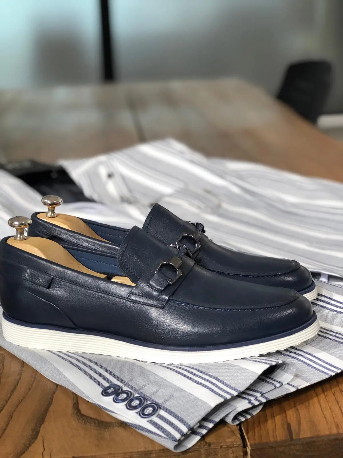 Heritage Buckle Detail Navy Loafer - BRABION