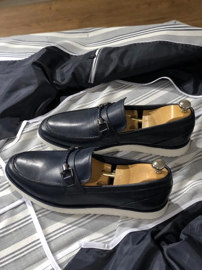 Heritage Buckle Detail Navy Loafer - BRABION