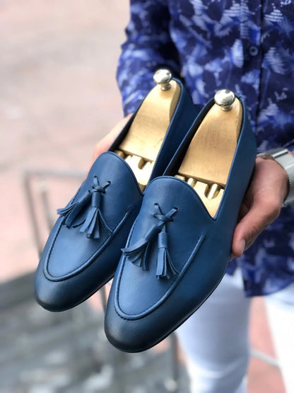 Blake Blue Comfy Leather Loafers - BRABION