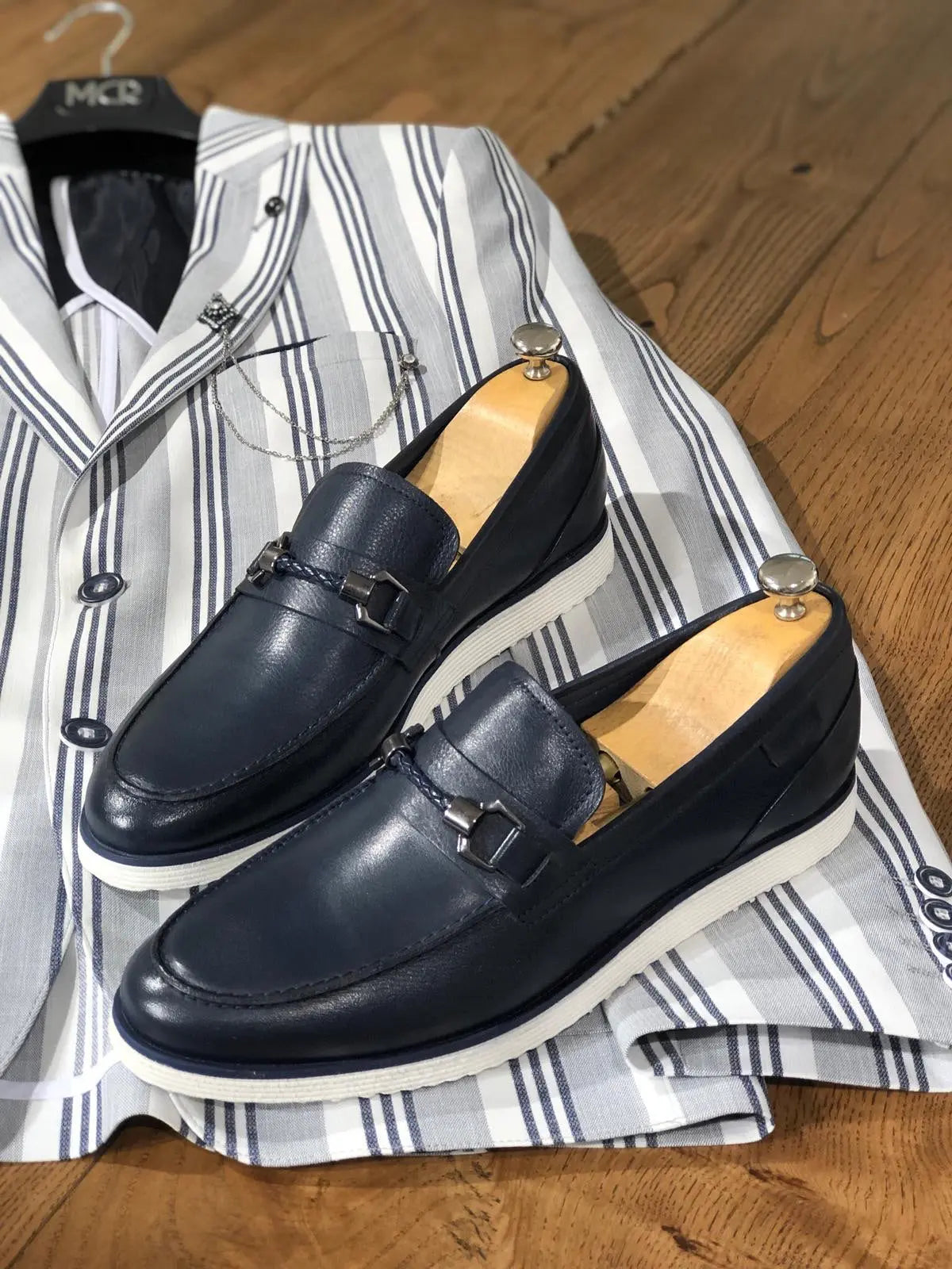 Heritage Buckle Detail Navy Loafer - BRABION