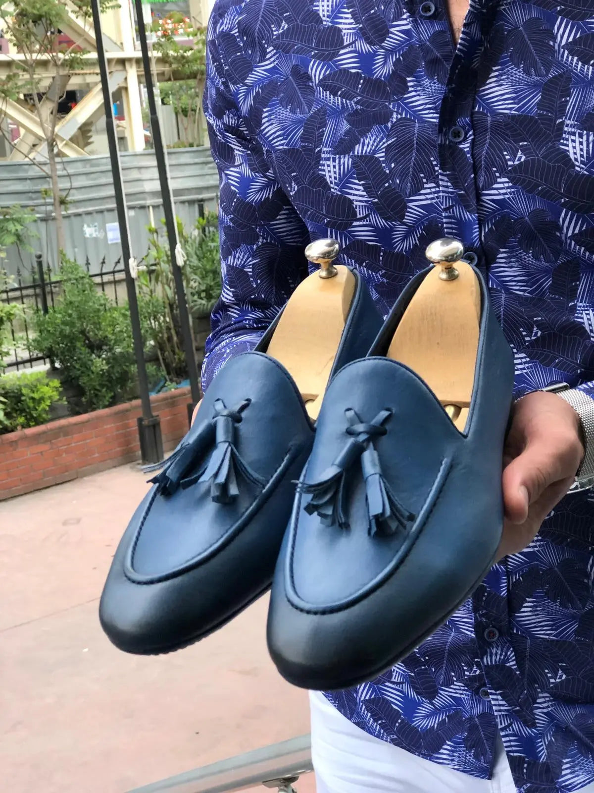 Blake Blue Comfy Leather Loafers - BRABION
