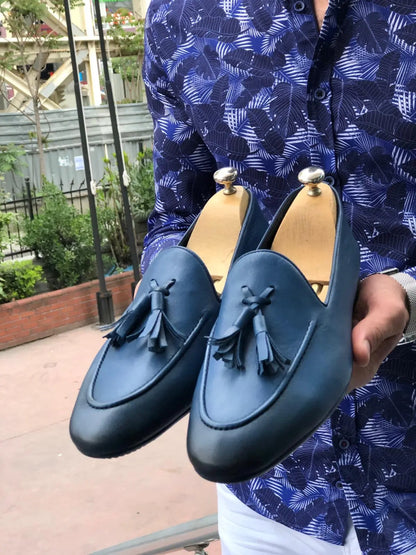 Blake Blue Comfy Leather Loafers - BRABION