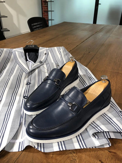 Heritage Buckle Detail Navy Loafer - BRABION